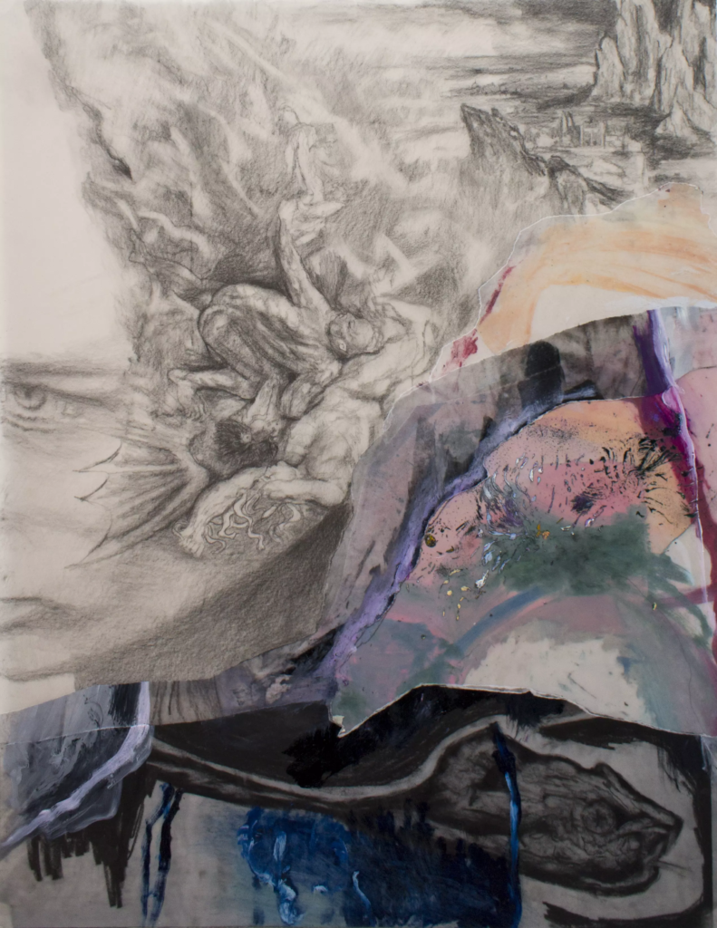 Ce que l'on ne se dit pas encore-50x65 cm-graphite, huile et colle sur calque-2025