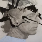 Frederic malette-"nous ne sommes pas des images, seulement des récits qui s’entre-dévorent"-70x100cm-graphite,encre de chine,huiles, colle sur claque et papier-2025